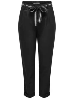 Pantalon chino noir uni avec une coupe droite et une taille élastiquée