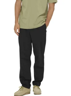 Pantalon Chino noir uni avec une coupe droite à zip et à bouton