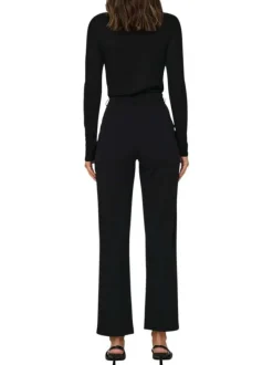 Pantalon chino noir uni à coupe droite avec une taille haute
