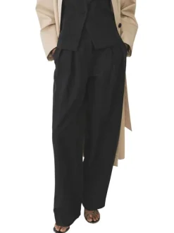 Pantalon chino noir uni à 2 poches avec des passants et une coupe bootcut