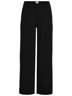 Pantalon chino noir uni pourvu d'une taille élastiquée et d'une coupe droite