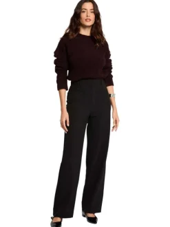 Pantalon Chino noir uni taille haute avec une coupe droite et 2 poches