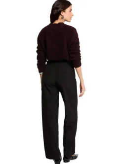 Pantalon Chino noir uni taille haute avec une coupe droite et 2 poches