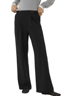 Pantalon chino noir uni taille haute pourvu d'une coupe bootcut