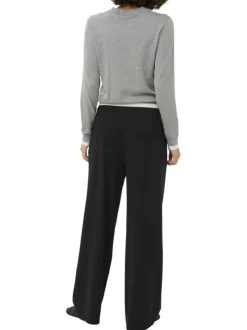 Pantalon chino noir uni taille haute pourvu d'une coupe bootcut