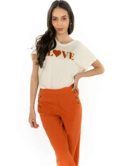 Pantalon Chino Onlabelle Straight Buttons orange uni coupe regular fit