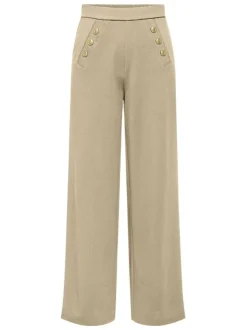Pantalon Chino Onlsania High Waist Button beige uni coupe regular fit