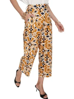 Pantalon chino orange en coton avec des motifs géométriques et une coupe flare