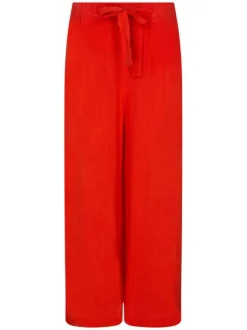 Pantalon Chino orange en lin uni avec une coupe large et un lien à nouer à l'avant