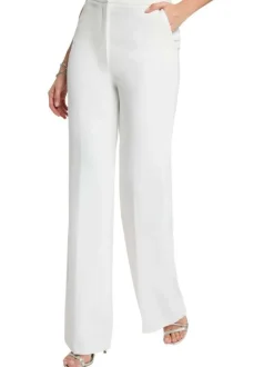 Pantalon chino à plis blanc pourvu d'une coupe bootcut et d'une taille haute