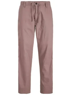 Pantalon chino rose en coton et lin mélangés pourvu d'un cordon de serrage