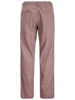Pantalon chino rose en coton et lin mélangés pourvu d'un cordon de serrage