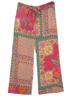 Pantalon chino rouge imprimé avec une coupe droite et une ceinture foulard