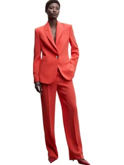 Pantalon chino rouge uni avec une coupe droite et une taille haute