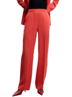 Pantalon chino rouge uni avec une coupe droite et une taille haute