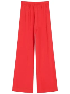 Pantalon chino rouge uni avec une coupe flare et une taille élastiquée