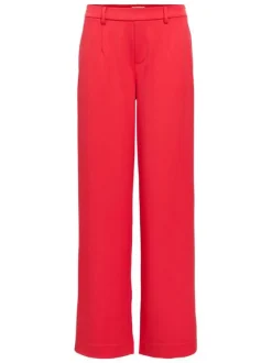 Pantalon chino rouge uni pourvu d'une coupe bootcut et d'une taille haute