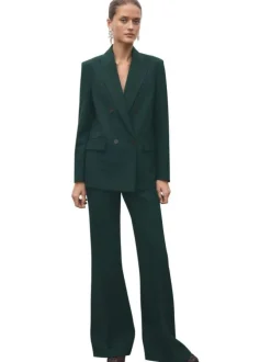 Pantalon Chino sapin pourvu d'une coupe flare et d'une taille élastiquée