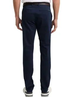 Pantalon Chino Soft en coton marine avec fermeture à glissière