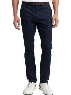 Pantalon Chino Soft en coton marine avec fermeture à glissière
