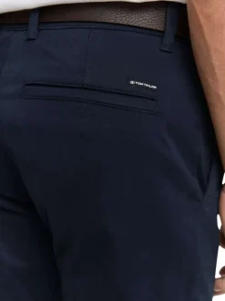 Pantalon Chino Soft en coton marine avec fermeture à glissière