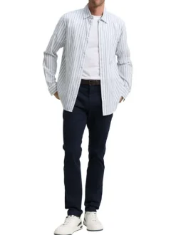 Pantalon Chino Soft en coton marine avec fermeture à glissière