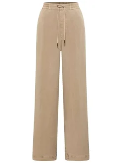 Pantalon chino taupe uni pourvu d'une coupe bootcut et d'une taille élastiquée