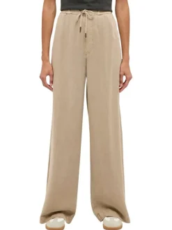 Pantalon chino taupe uni pourvu d'une coupe bootcut et d'une taille élastiquée
