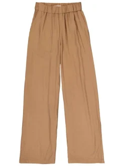 Pantalon chino taupe uni pourvu d'une coupe fluide et d'une taille haute