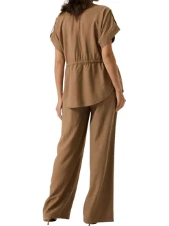 Pantalon chino taupe uni pourvu d'une coupe fluide et d'une taille haute