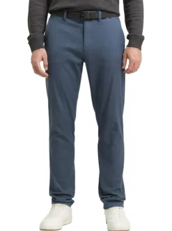 Pantalon Chino Traveler en coton bleu uni avec une coupe slim