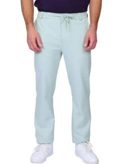 Pantalon chino vert d'eau uni avec une coupe ajustée à zip et à bouton