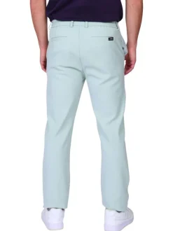 Pantalon chino vert d'eau uni avec une coupe ajustée à zip et à bouton