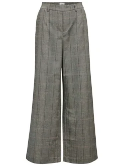 Pantalon chocolat à carreaux avec une coupe flare et une taille élastiquée
