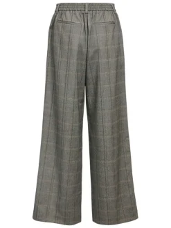 Pantalon chocolat à carreaux avec une coupe flare et une taille élastiquée