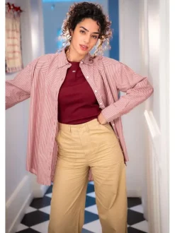 Pantalon Claire en coton biologique beige uni avec une coupe bootcut