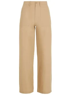 Pantalon Claire en coton biologique beige uni avec une coupe bootcut