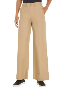 Pantalon Claire en coton biologique beige uni avec une coupe bootcut