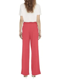 Pantalon corail uni à coupe bootcut avec une taille élastiquée et des passants