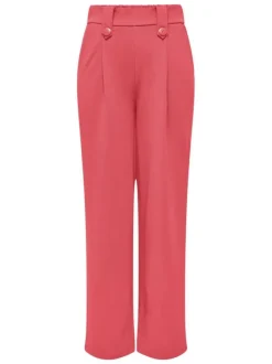 Pantalon corail uni à coupe bootcut avec une taille élastiquée et des passants