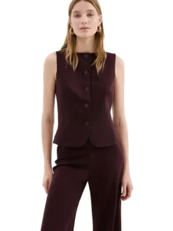 Pantalon costume bordeaux uni avec une coupe droite et une taille élastiquée