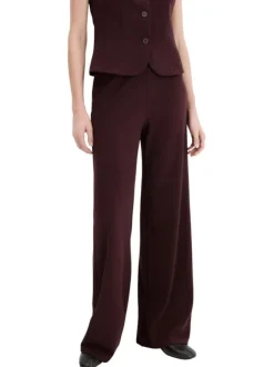 Pantalon costume bordeaux uni avec une coupe droite et une taille élastiquée