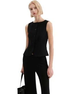 Pantalon costume noir uni avec une coupe droite et une taille élastiquée