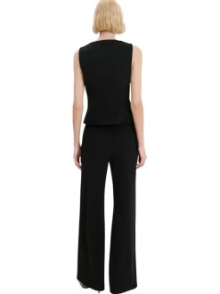 Pantalon costume noir uni avec une coupe droite et une taille élastiquée