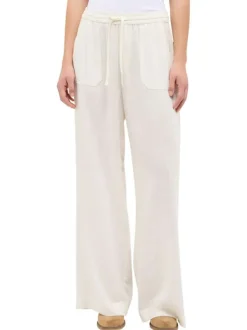 Pantalon écru uni avec une coupe fluide et une taille élastiquée