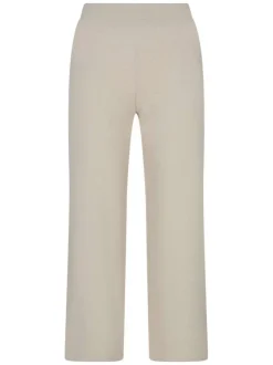 Pantalon écru uni en maille fine avec une coupe droite fluide à taille haute