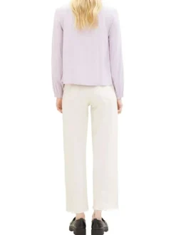 Pantalon culotte en coton mélangé blanc uni à coupe regular fit