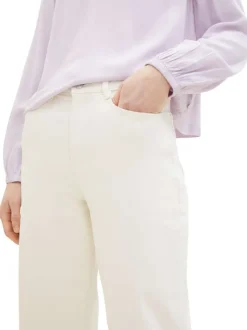 Pantalon culotte en coton mélangé blanc uni à coupe regular fit