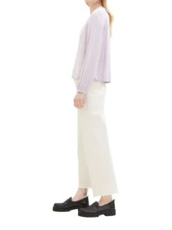 Pantalon culotte en coton mélangé blanc uni à coupe regular fit