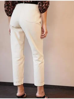 Pantalon DAREN écru en coton uni coupe droite